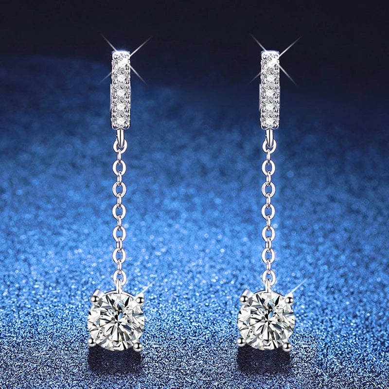 1 CT D Color Diamond Drop Earrings