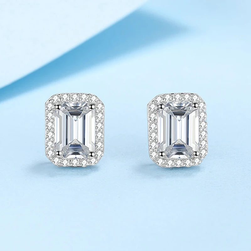 0.5-2 CT VVS1 D Emerald Radiant Cut Stud Earrings