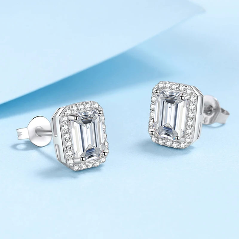 0.5-2 CT VVS1 D Emerald Radiant Cut Stud Earrings