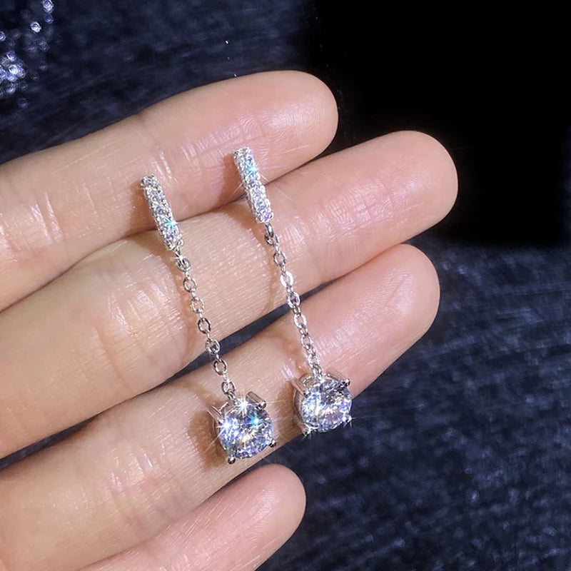 1 CT D Color Diamond Drop Earrings