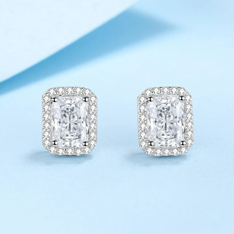 0.5-2 CT VVS1 D Emerald Radiant Cut Stud Earrings