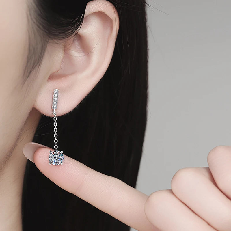 1 CT D Color Diamond Drop Earrings