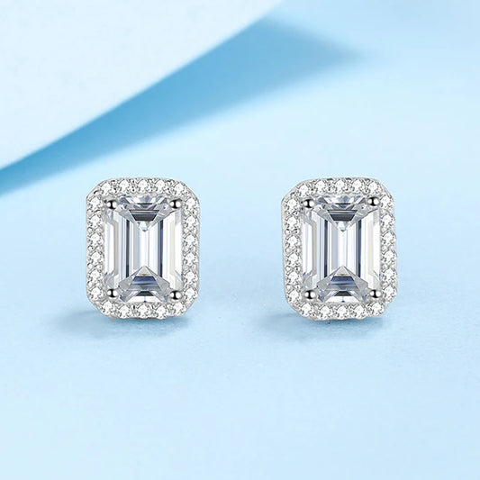 0.5-2 CT VVS1 D Emerald Radiant Cut Stud Earrings