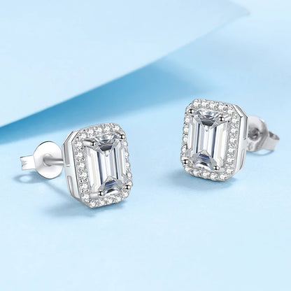 0.5-2 CT VVS1 D Emerald Radiant Cut Stud Earrings