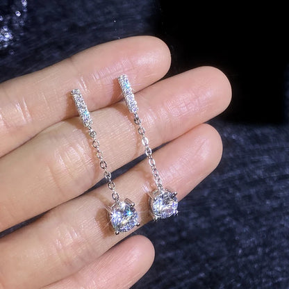 1 CT D Color Diamond Drop Earrings